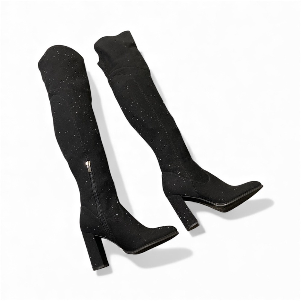 Marc Fisher Denki Black Glitter Over The Knee Boots Women's Size 7.5M